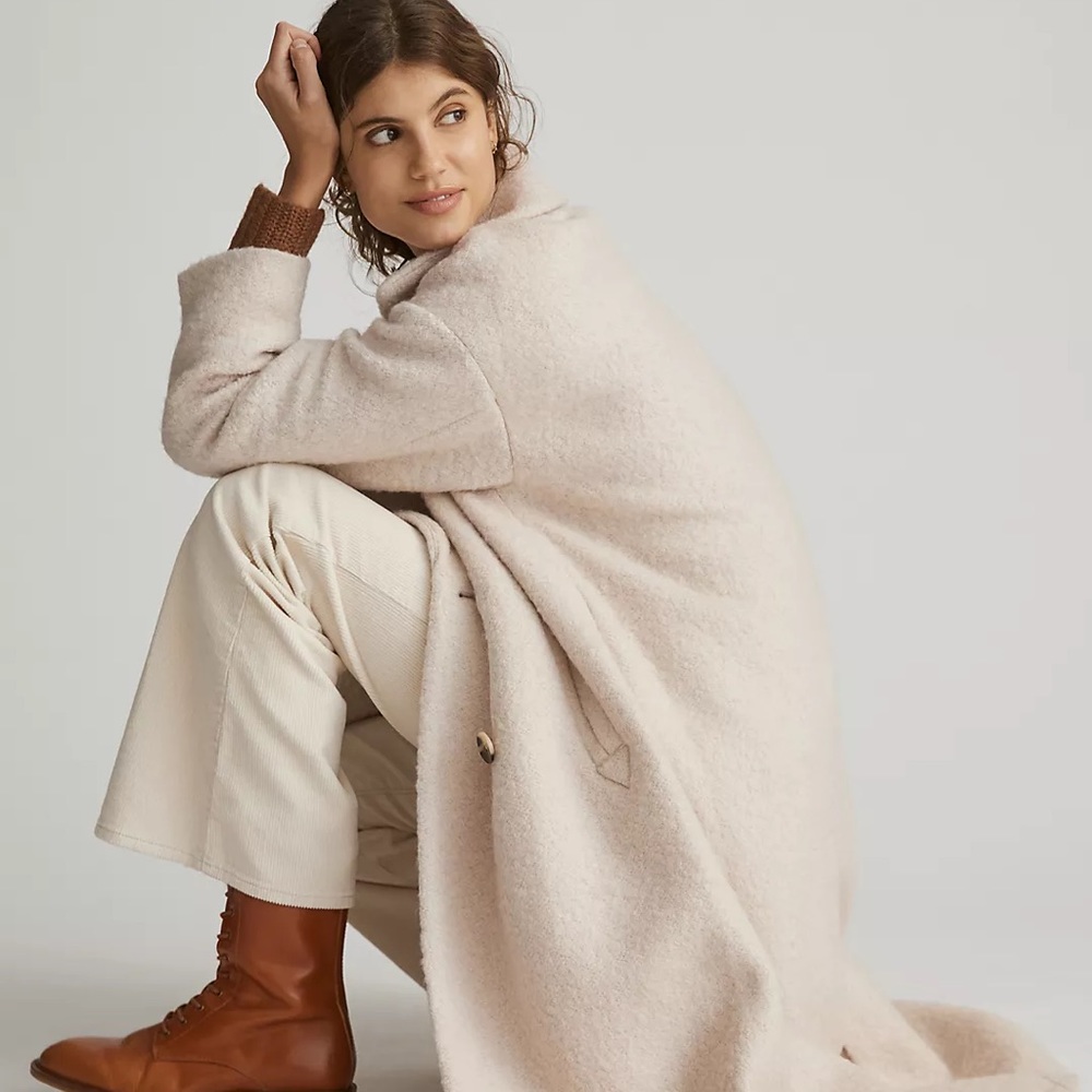 Anthropologie Boucle Wool Cocoon Coat Oversized Double Breasted Cream NWT 1X